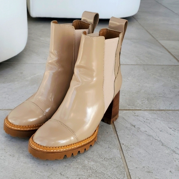 See by chloe booties. Beige size 38 heel 3 inch. Patent leather. - Picture 2 of 5